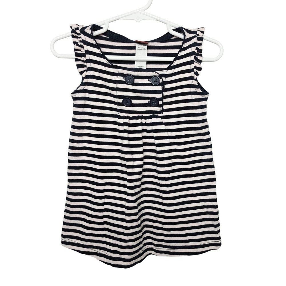 Tea Collection Dress Baby 12-18m Navy White Striped Ruffle Sleeve Nautical